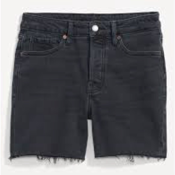 High-Waisted Button-Fly OG Straight Black-Wash Cutoff Jean Shorts Sz12 - Picture 4 of 5